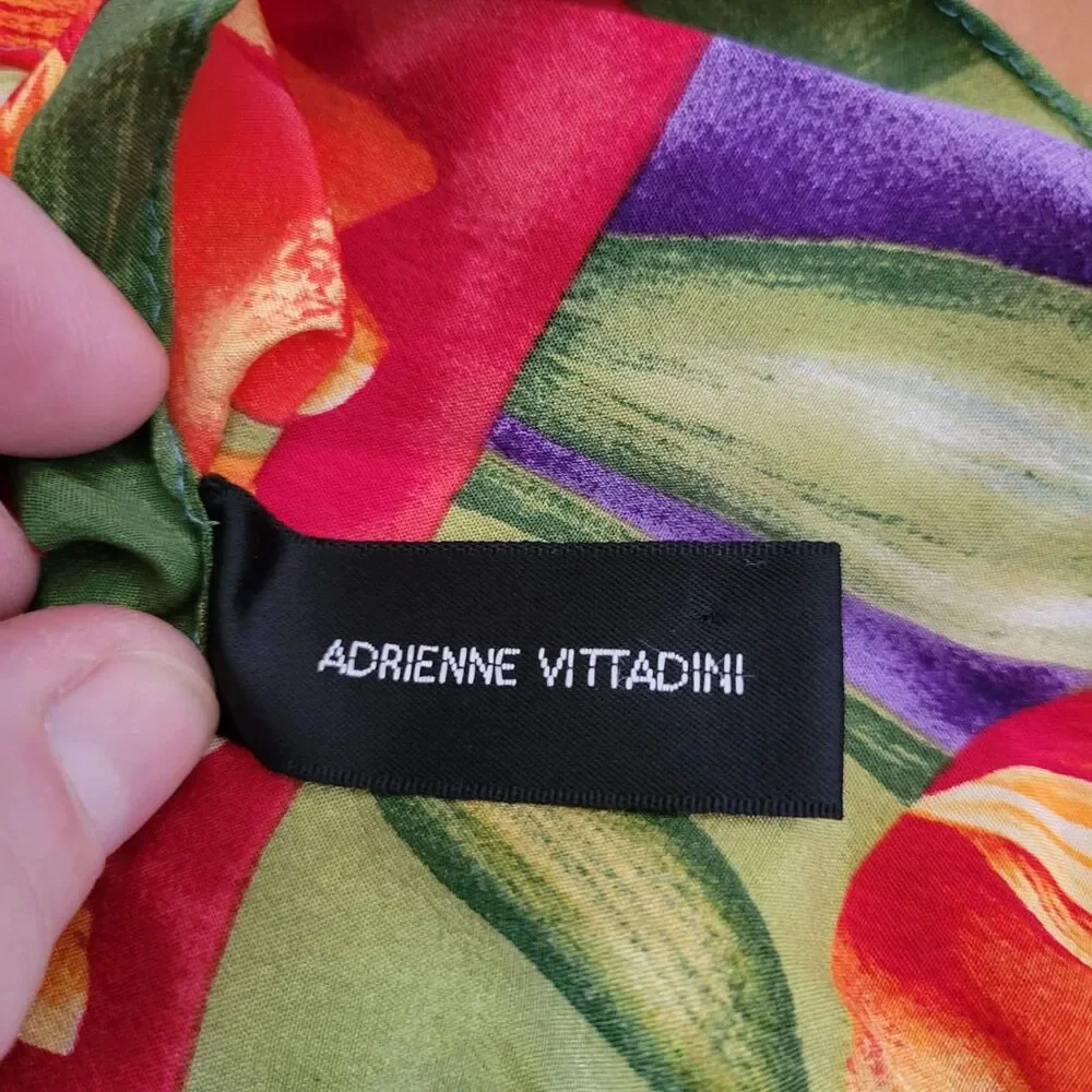 Vtg Adrienne Vittadini Silk Scarf Tulip Floral Botanical 90s Whimsical Granny